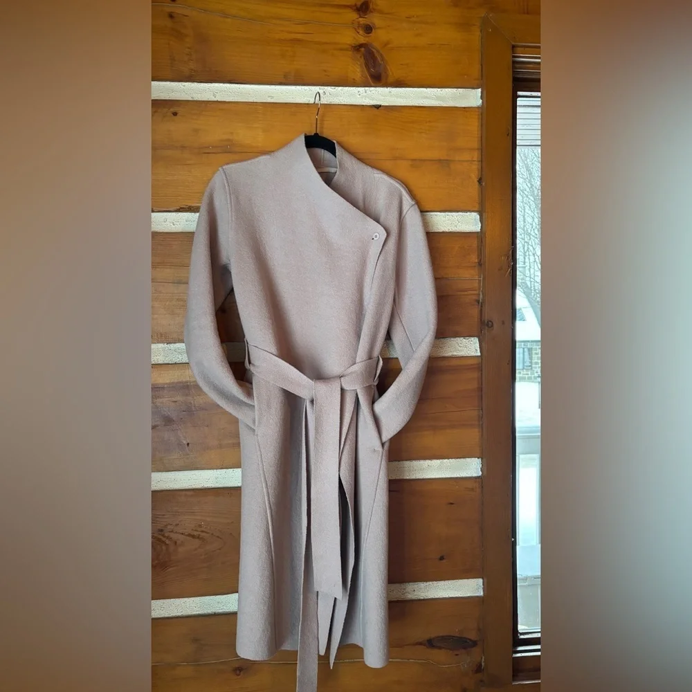 Light blush pink Wool Coat, Belted - Picture 13 of 14